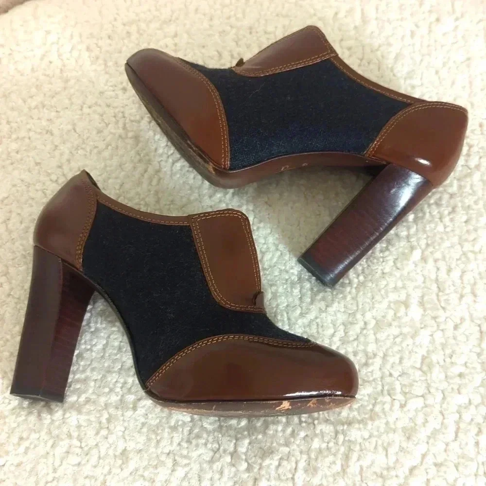 Tory Burch Leighton Black and Brown Leather Booties
